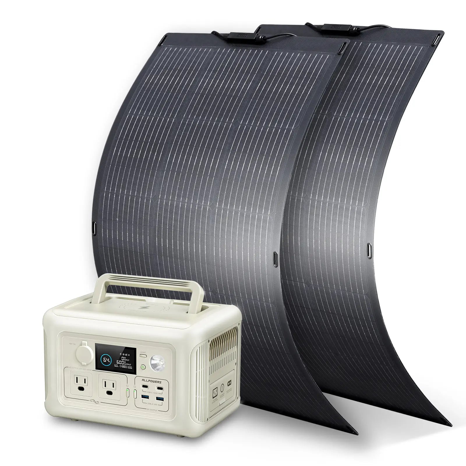 ALLPOWERS R600 Beige Solar Generator 600W Portable Power Station 299Wh (R600 Beige + 2 x SF100 100W Flexible Solar Panel)