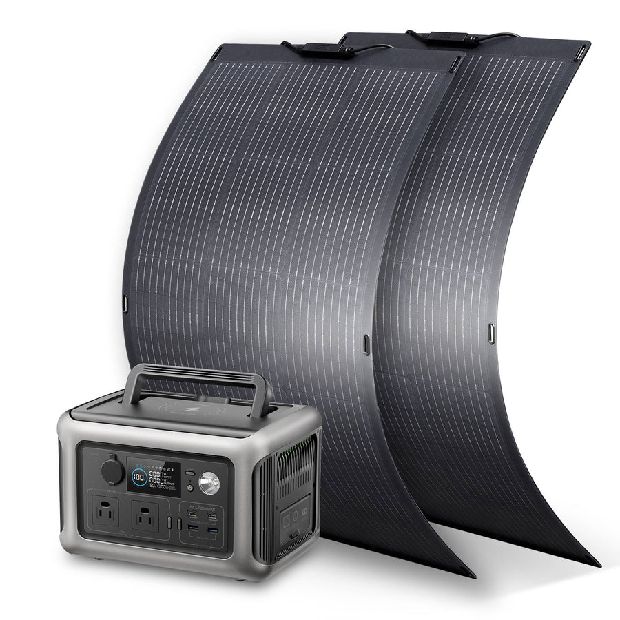 ALLPOWERS R600 Solar Generator 600W Portable Power Station 299Wh (R600 Black + 2 x SF100 100W Flexible Solar Panel)