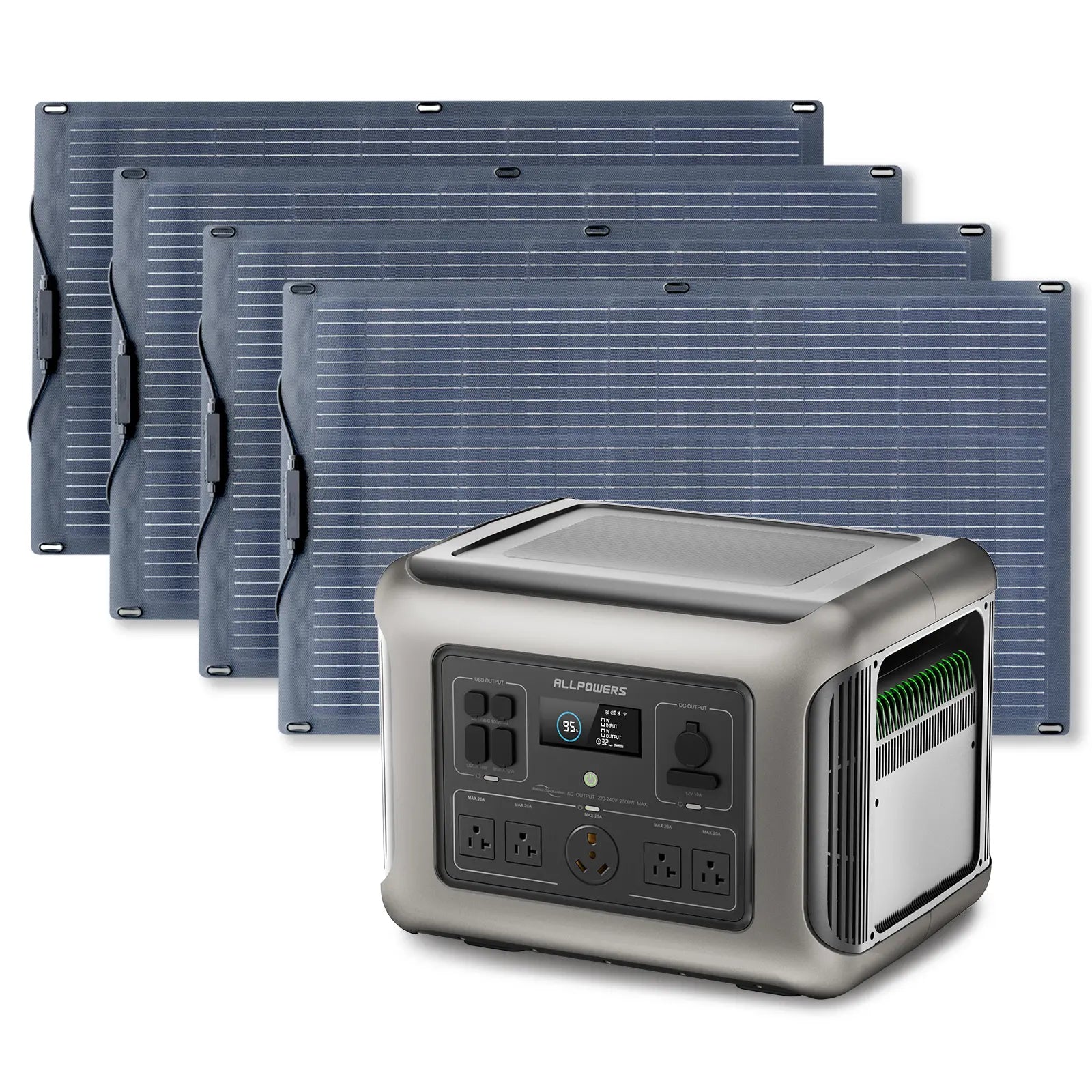 ALLPOWERS Solar Generator Kit 2500W (R2500 + 4 x SF100 100W Flexible Solar Panel)