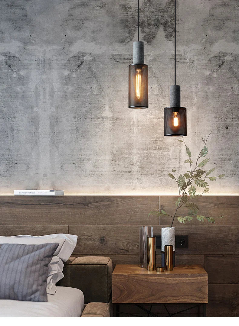 Industrial Concrete Postmodern Lamp Cement Iron Mesh E27 Pendant Light