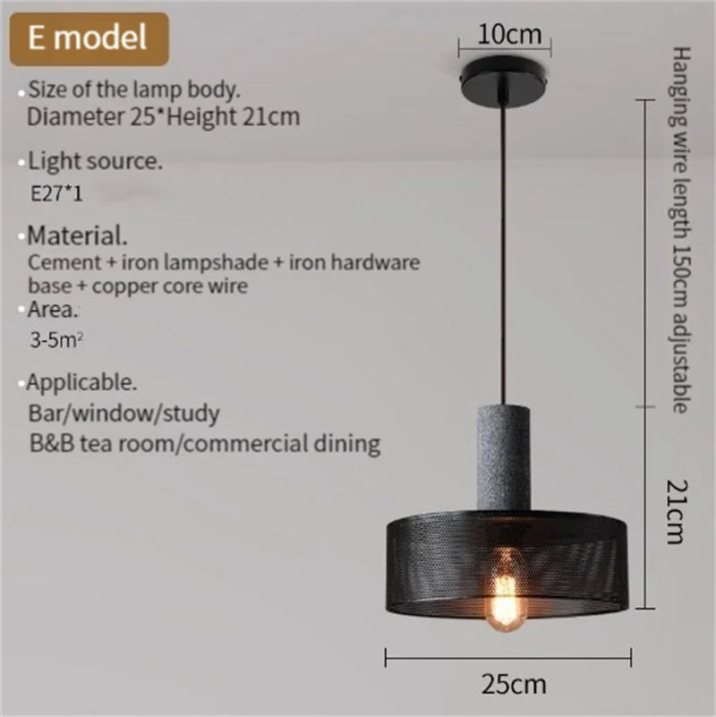 Industrial Concrete Postmodern Lamp Cement Iron Mesh E27 Pendant Light