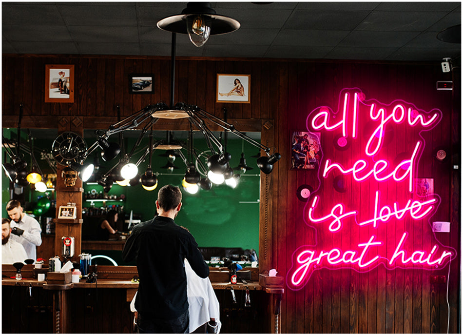 all you need is love, great hair neon light