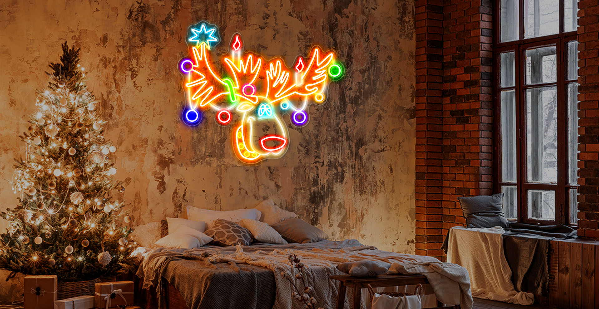 christmas Colorful deer Neon light