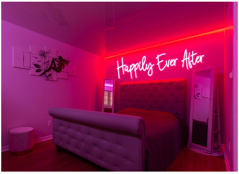 "happy ever after" neon sign for reception party