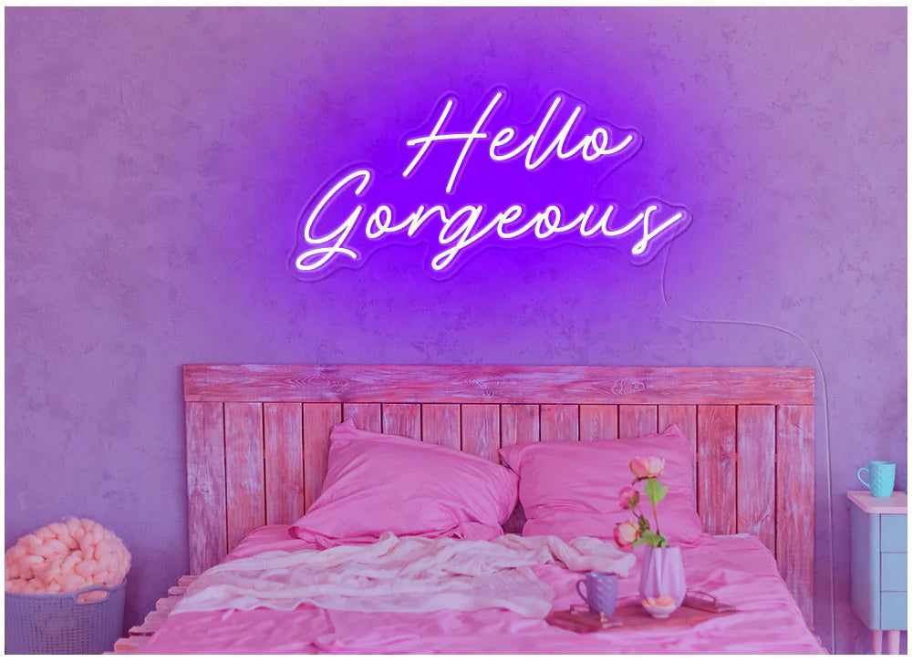 Hello gorgeous neon art for bedroom