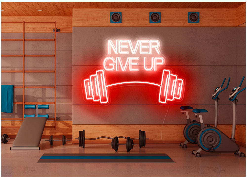 Never give up Dumbbell neon light