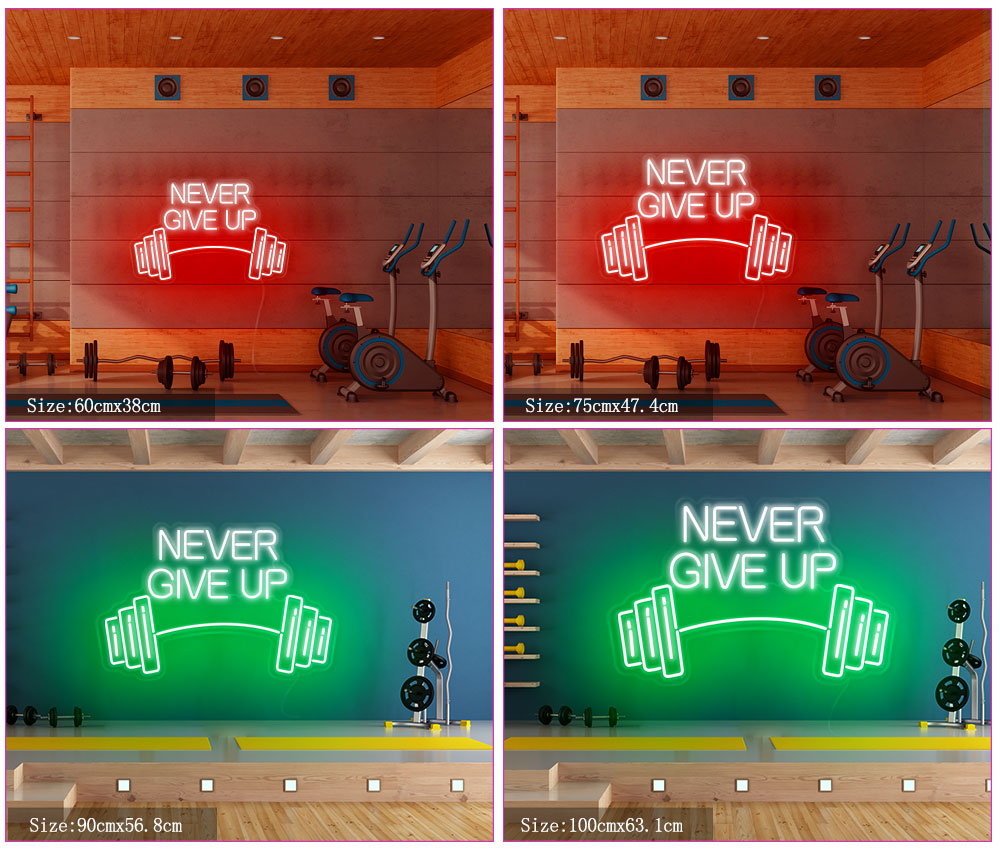 never give up neon sign