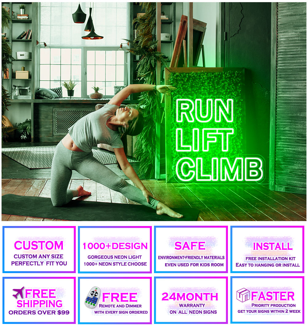 run lift climb neon signs for Gym