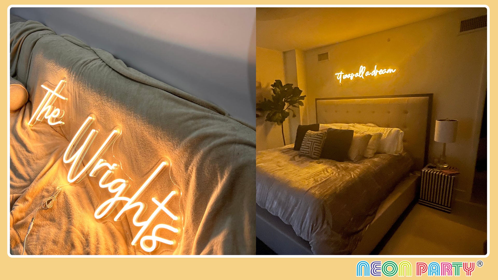 golden yellow neon sign for bedroom