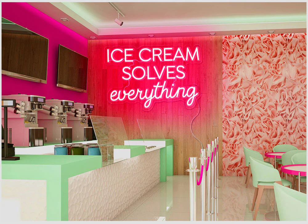 ice cream solves everything neon sign