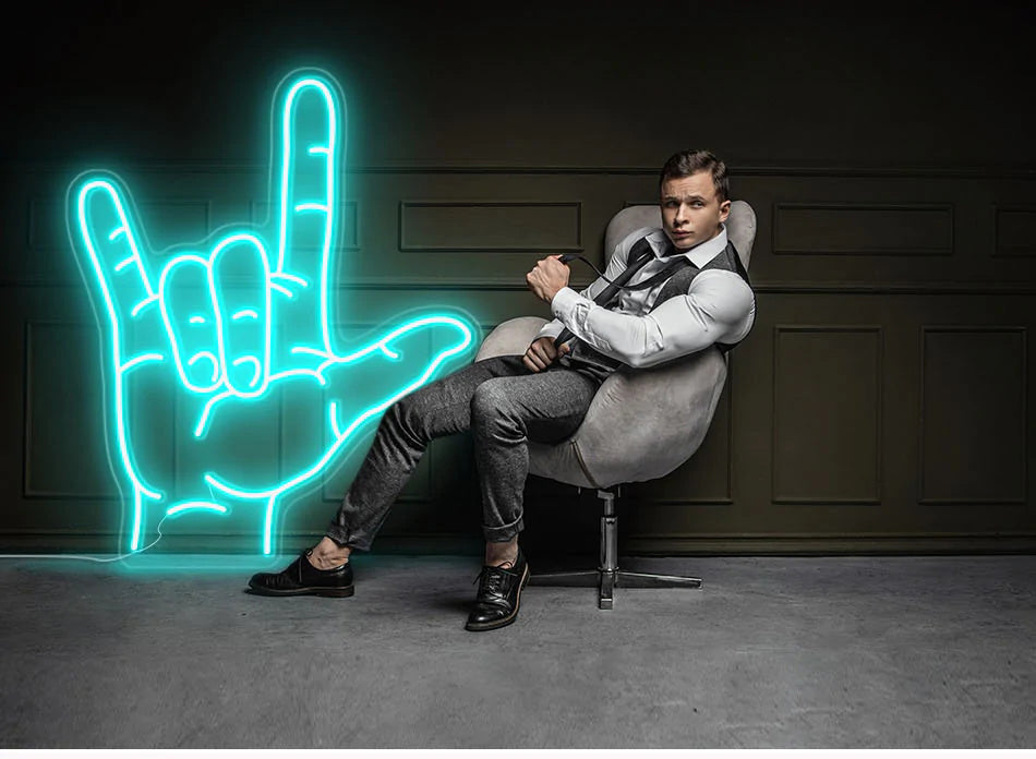 Love you rock fingers neon