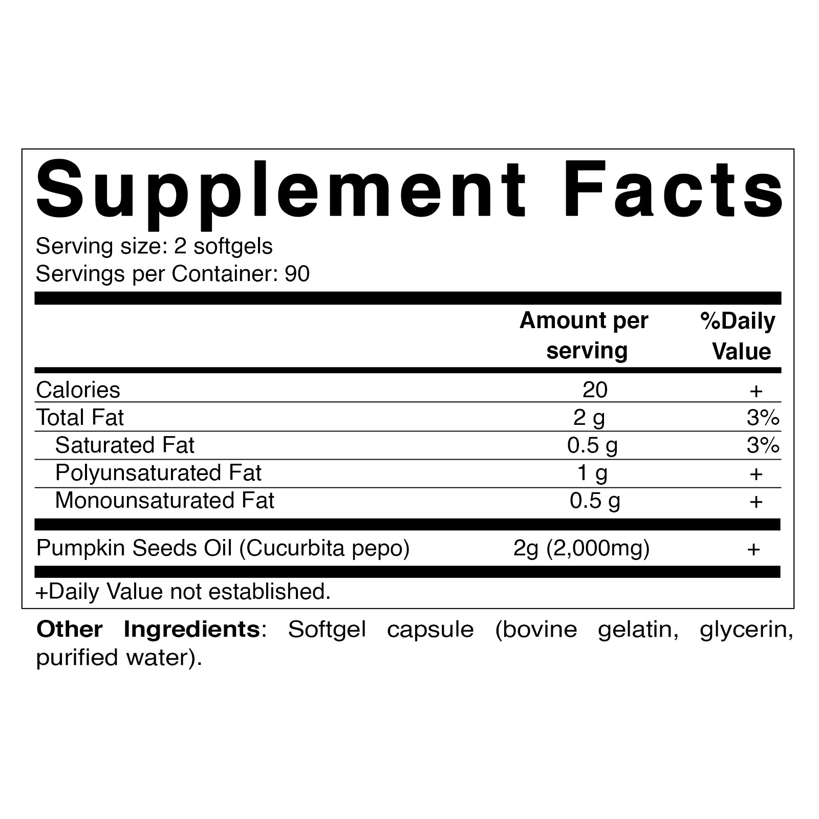 Pumpkin Seed Oil 2000mg Softgel - 180 Softgels