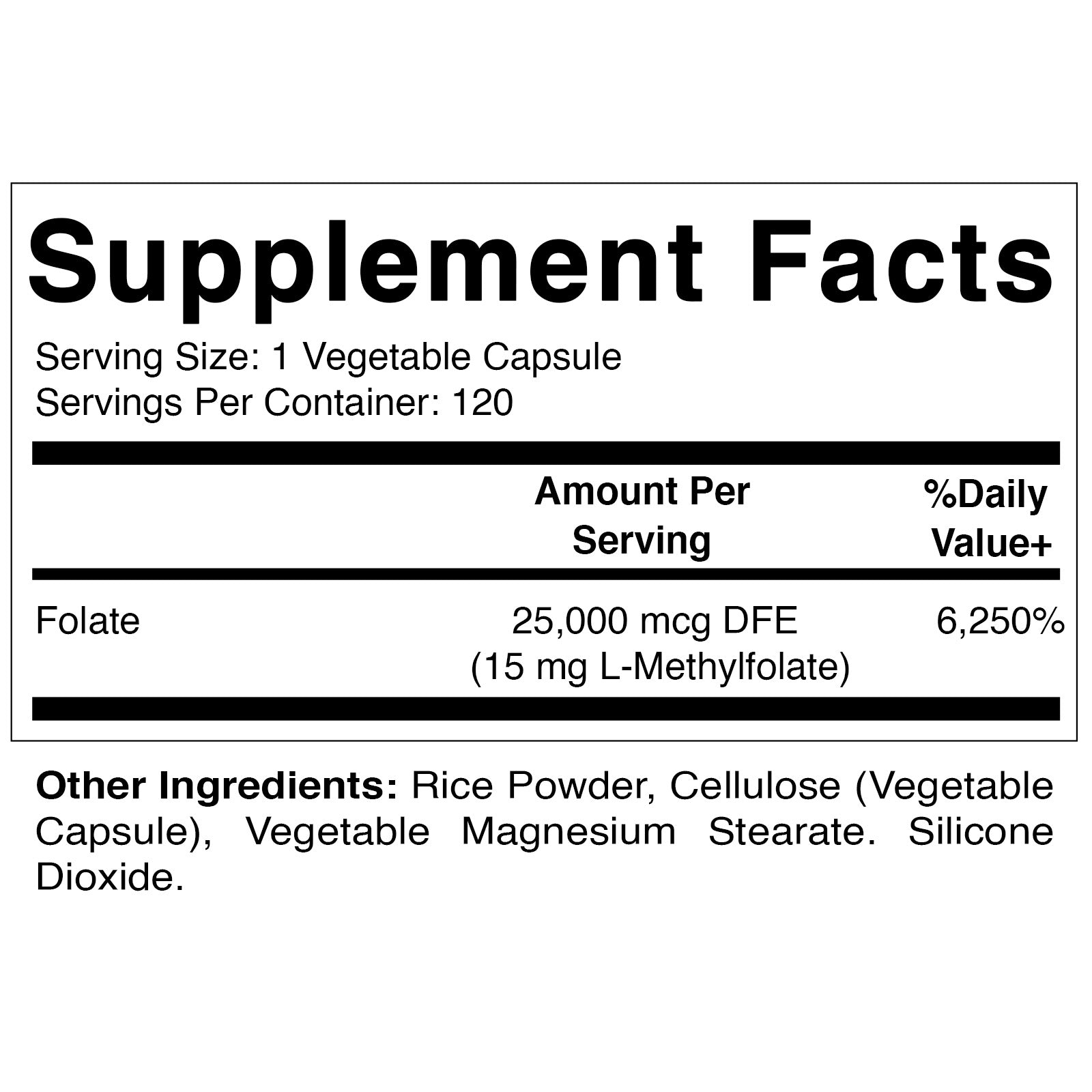 Methyl Folate 15 mg 120 Vegetable Capsules