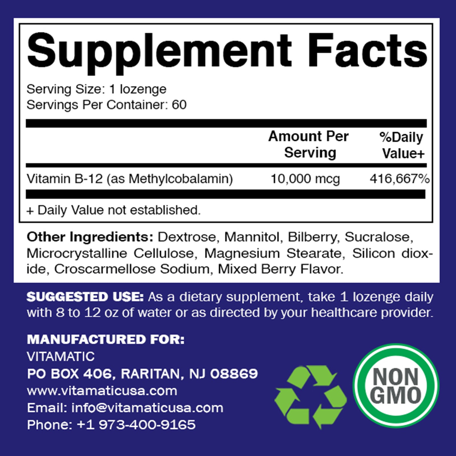 Methyl B12 (Methylcobalamin) 10,000 mcg 60 Lozenges