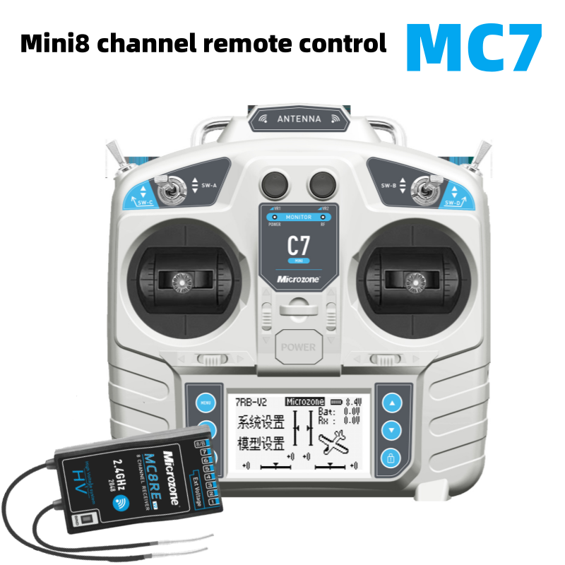 MicroZone MC7 Mini V2 2.4G Controller Transmitter with MC8RE V2 Receiver Radio System for RC Aircraft Drones Multirotor Helicopters