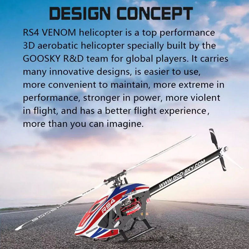 GooSky RS4 Venom Kit Version 6CH 3D Direct Drive Brushless Motor 400 Class Flybarless RC Helicopter