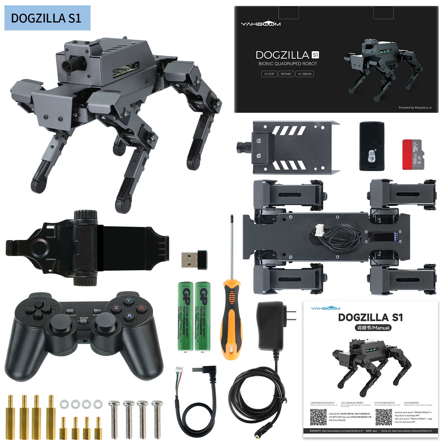 Yahboom 12DOF Robot Dog DOGZILLA S1/S2 STEM Education Python Programming Robot for Raspberry Pi 4B(Ubuntu 20.04+ROS2)