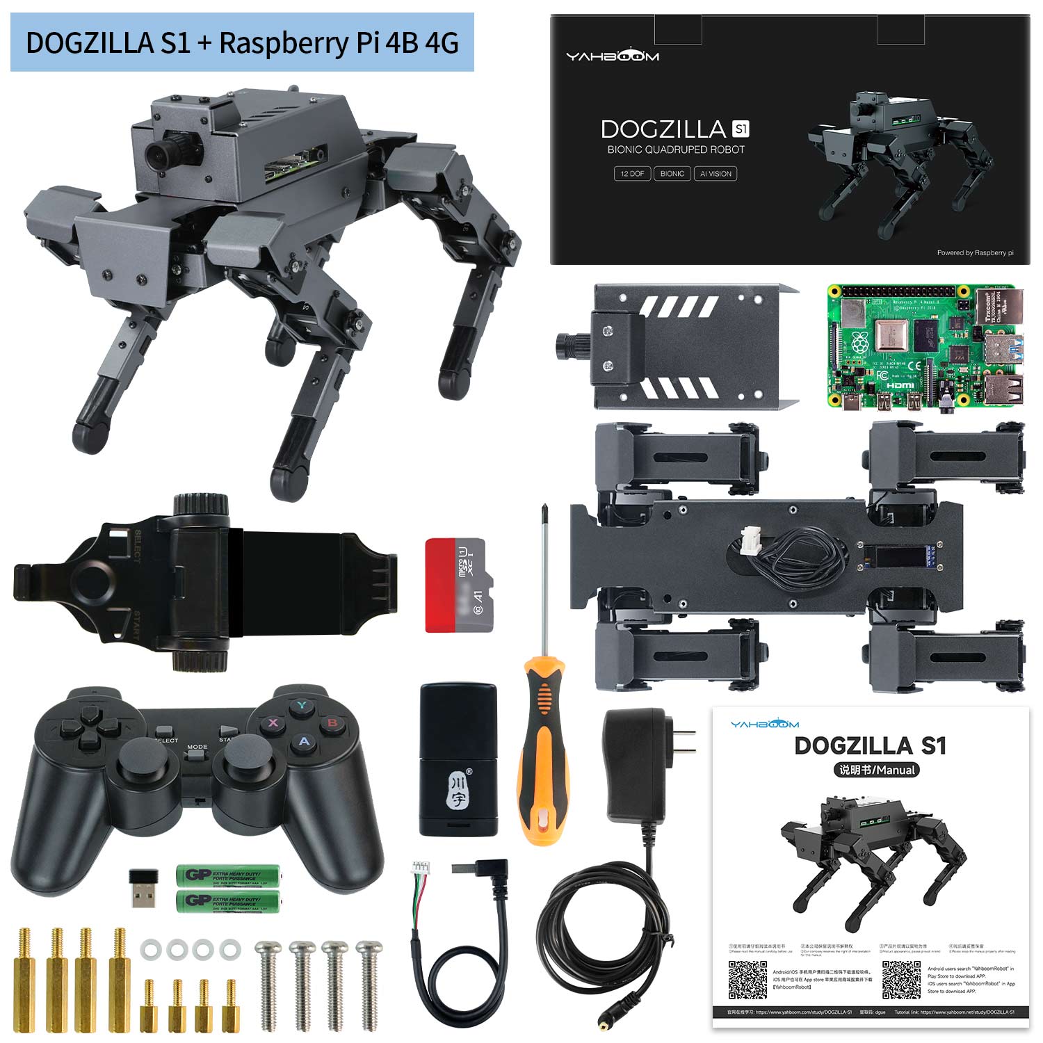 Yahboom 12DOF Robot Dog DOGZILLA S1/S2 STEM Education Python Programming Robot for Raspberry Pi 4B(Ubuntu 20.04+ROS2)