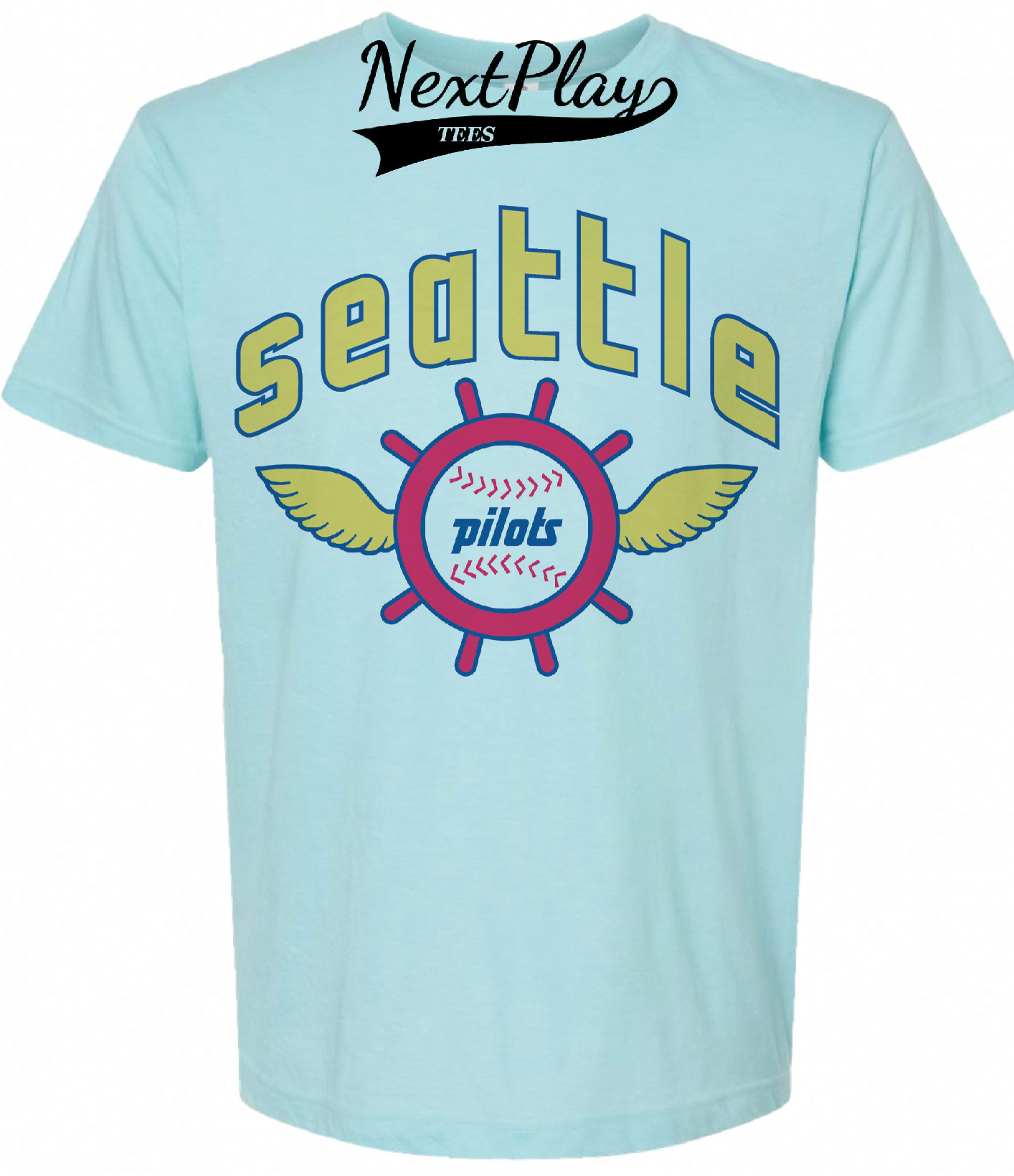 Seattle Pilots Vintage Baseball 1969 Artwork Light Blue Sublimated T-Shirt