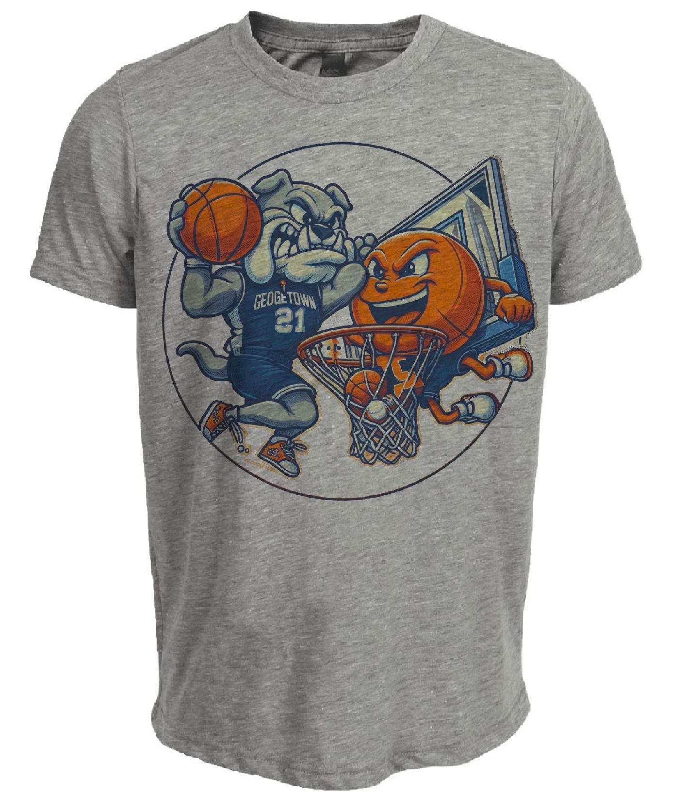 Georgetown Hoyas vs. Syracuse Orange Retro Rivalry Basketball 1989 Artwork Heather Gray Sublimated T-Shirt
