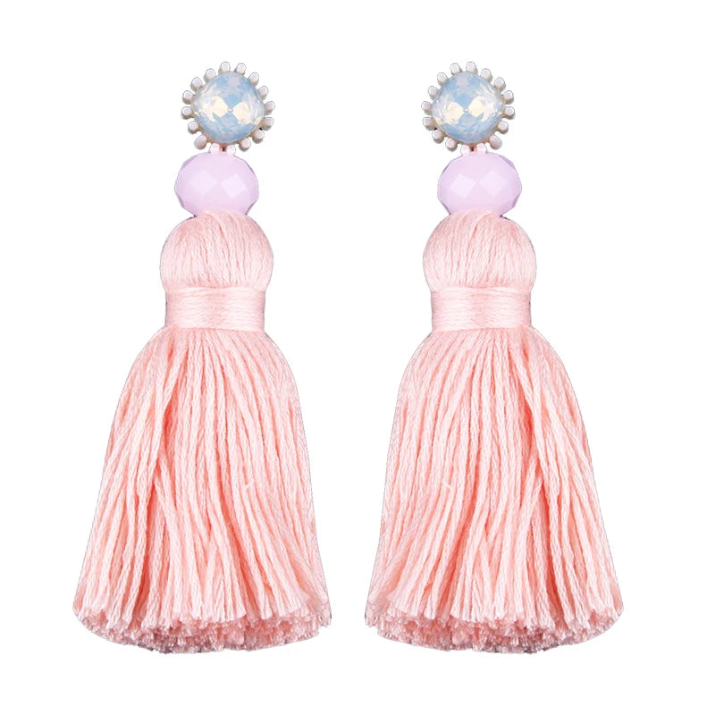 Sehuoran 2021 New Women Tassel Earrings Crystal Stone Bohemian Long Dangling Earrings For Women Orecchini Lunghi Oorbellen Gifts