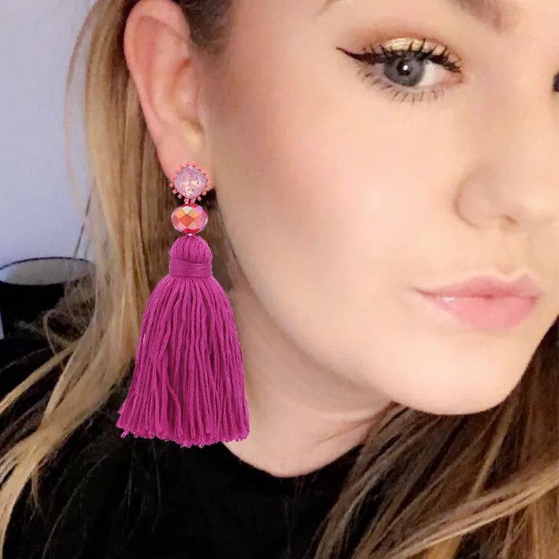 Sehuoran 2021 New Women Tassel Earrings Crystal Stone Bohemian Long Dangling Earrings For Women Orecchini Lunghi Oorbellen Gifts