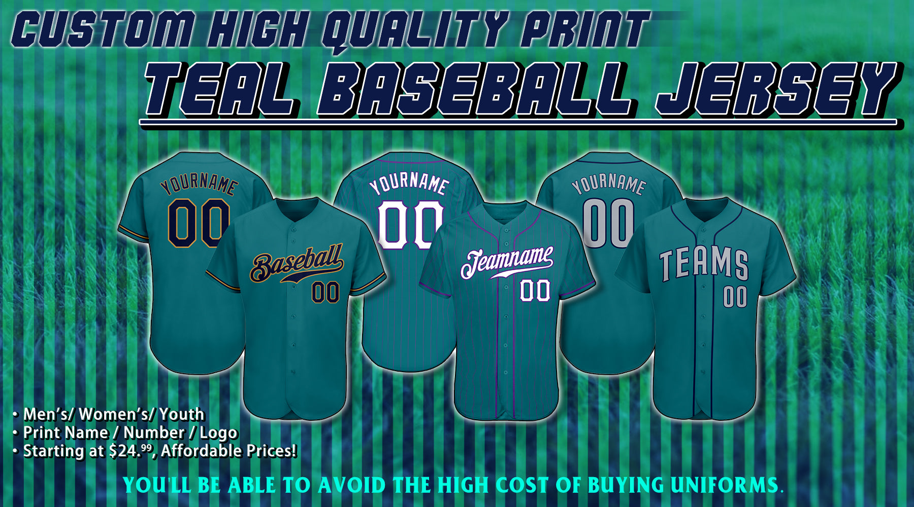 Custom Teal Baseball Jerseys  Custom Teal Baseball Uniforms