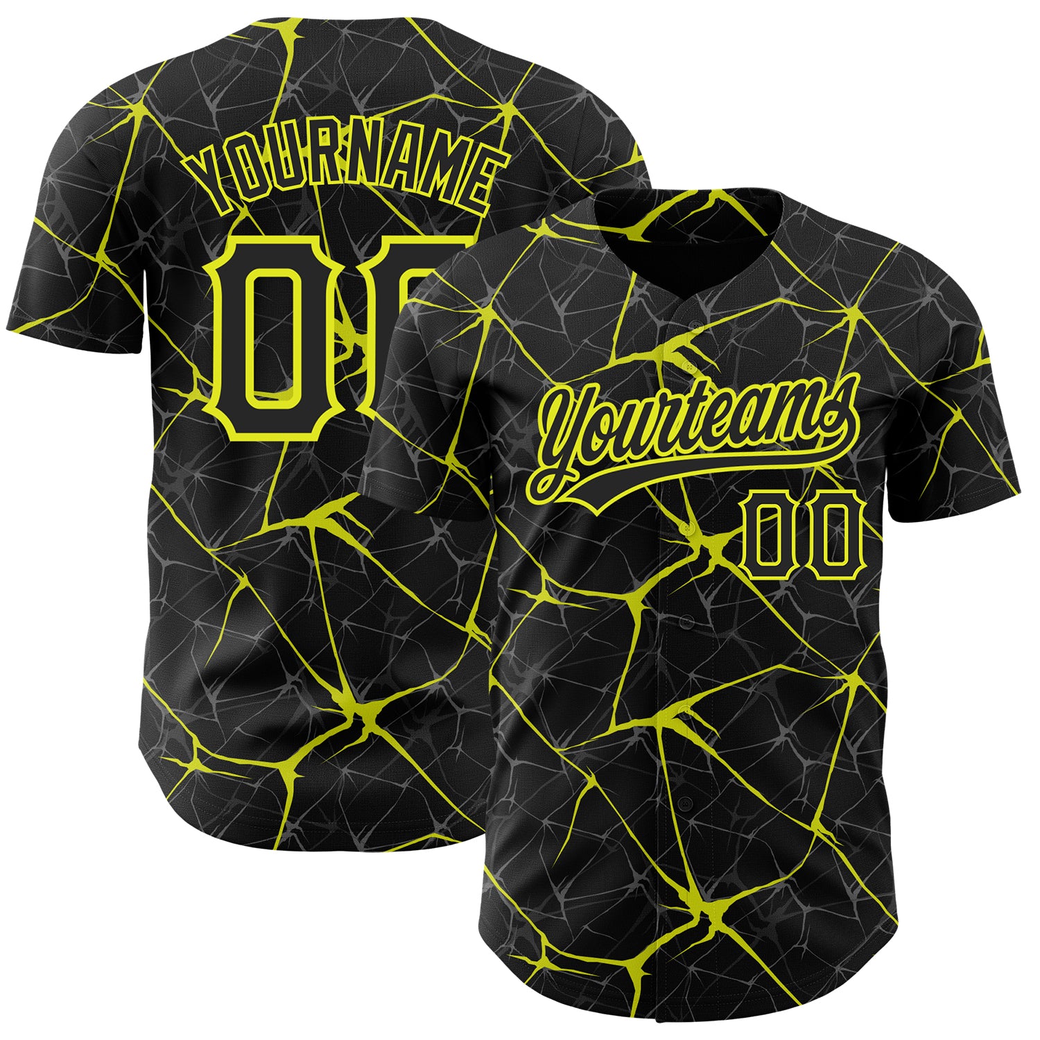 Custom Black Neon Yellow 3D Pattern Design Abstract Network Authentic Baseball Jersey