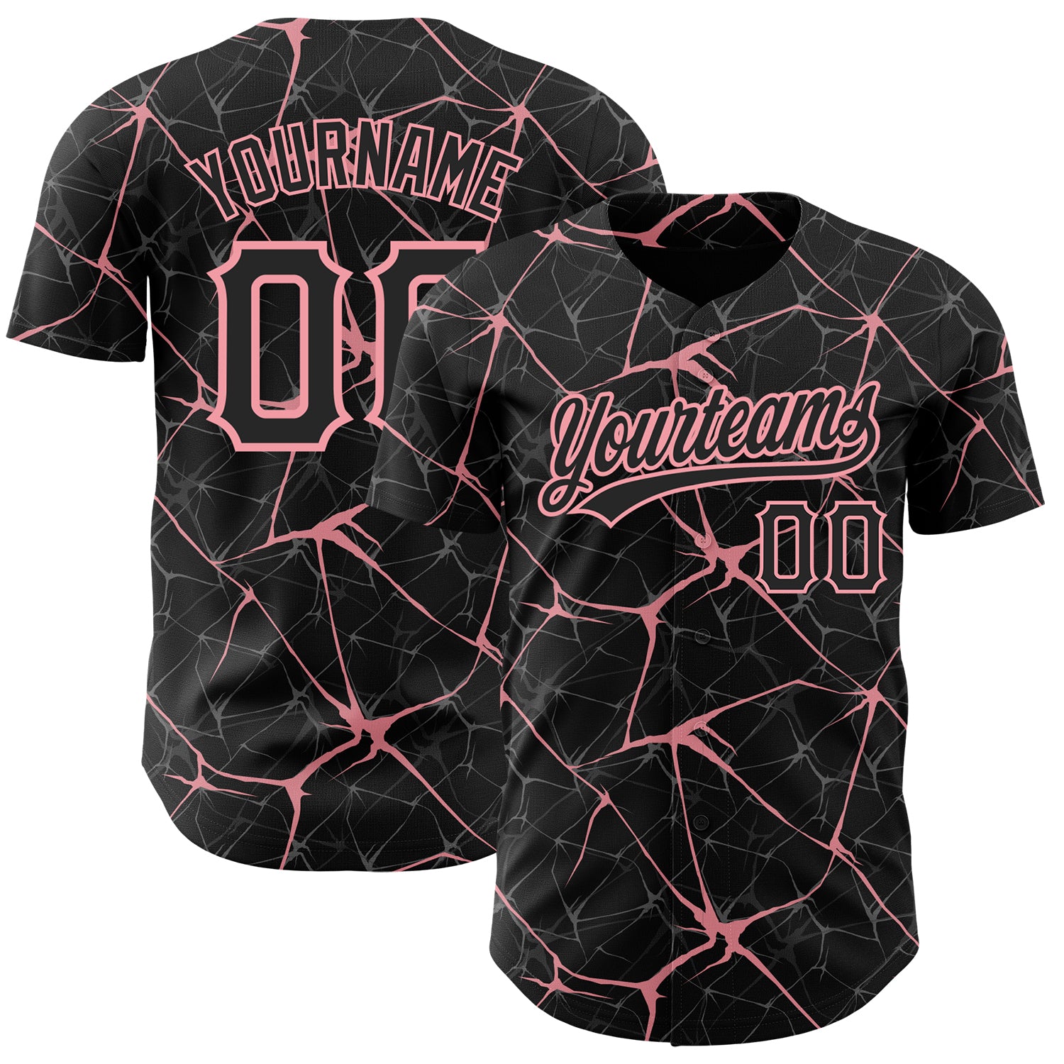 Custom Black Medium Pink 3D Pattern Design Abstract Network Authentic Baseball Jersey