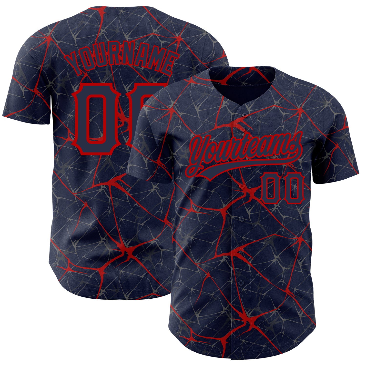 Custom Navy Red 3D Pattern Design Abstract Network Authentic Baseball Jersey