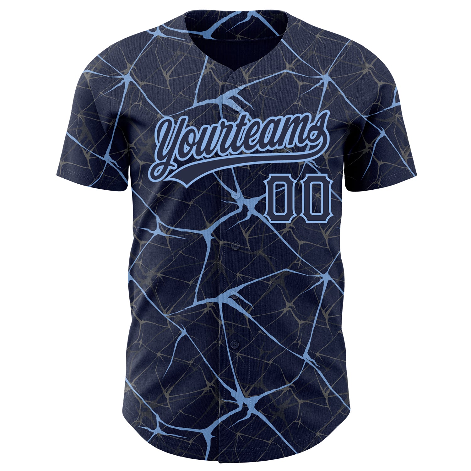 Custom Navy Light Blue 3D Pattern Design Abstract Network Authentic Baseball Jersey