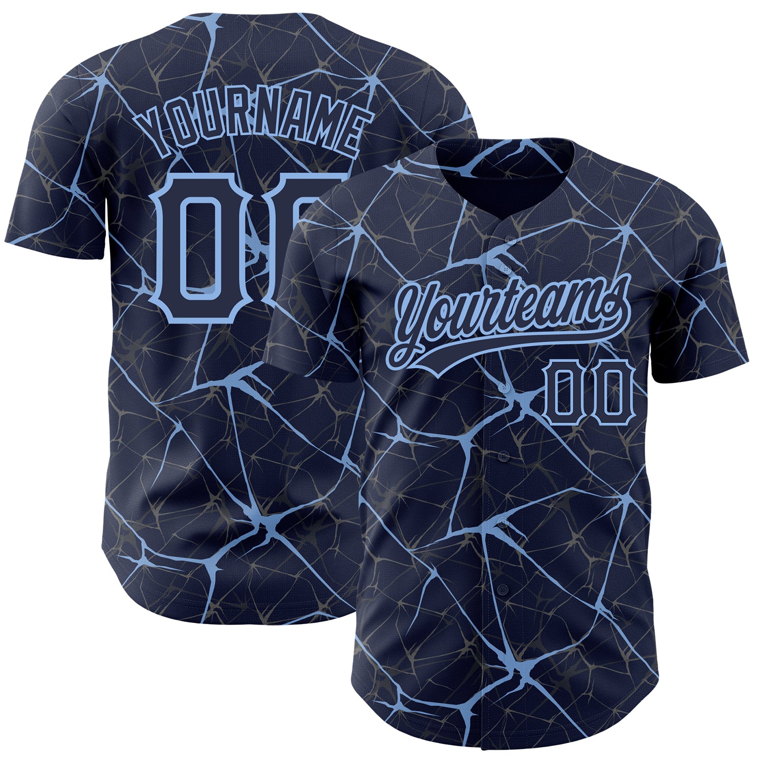 Custom Navy Light Blue 3D Pattern Design Abstract Network Authentic Baseball Jersey