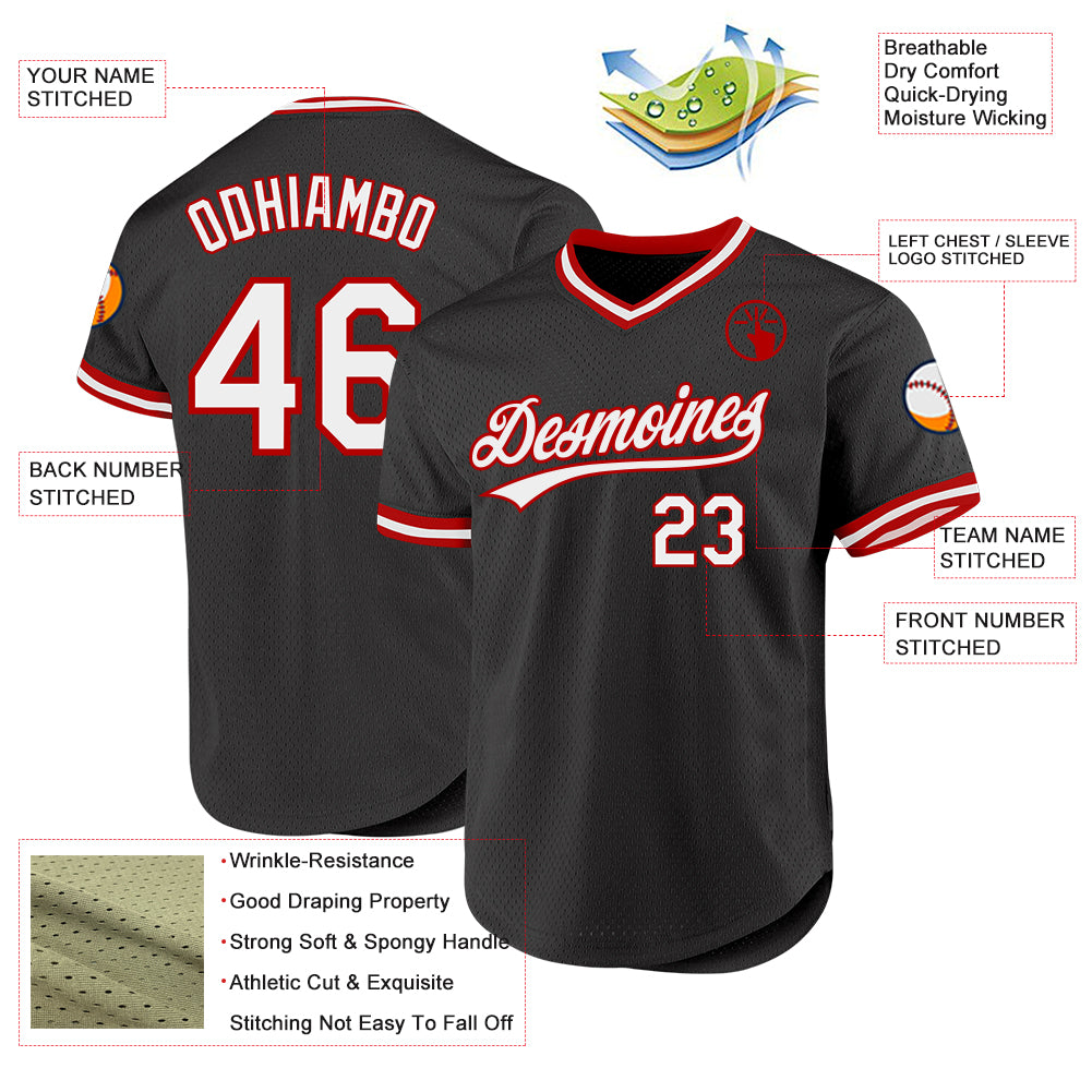 Custom Black White-Red Authentic Throwback Baseball Jersey