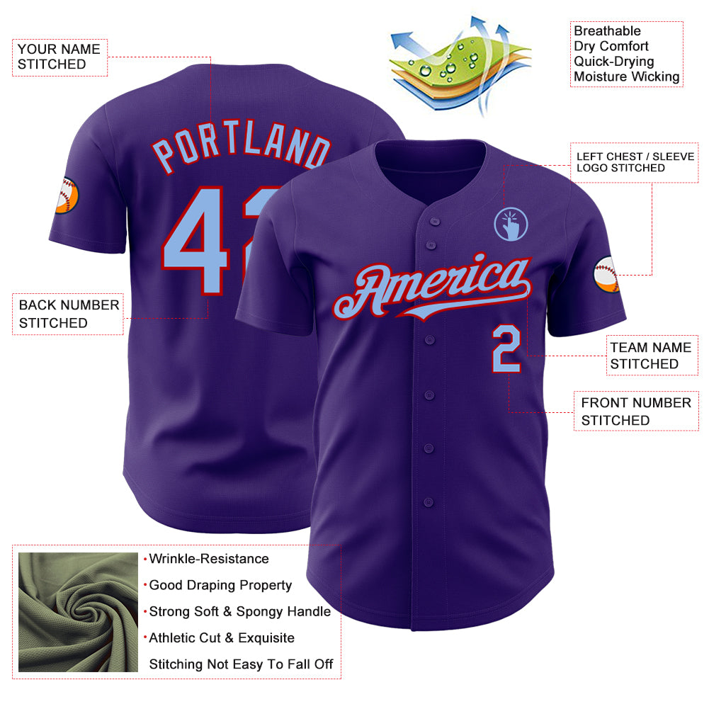 Custom Purple Light Blue-Red Authentic Baseball Jersey