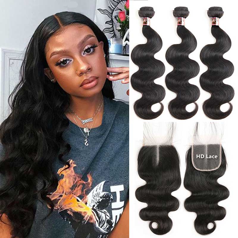 Brazilian Body Wavy Human Hair Bundles With Closure-1