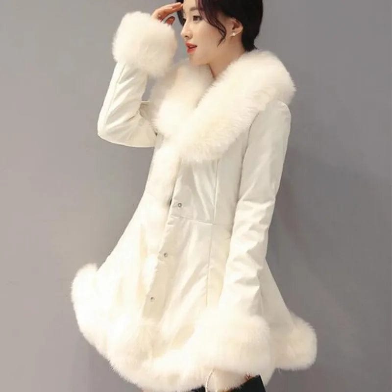 Farina Fur Collar Leather Coat