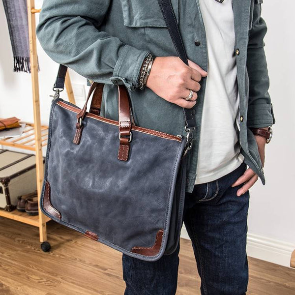 Cameron Two-Toned Full-Grain Rustic Leather Briefcase | Grittyrustic
