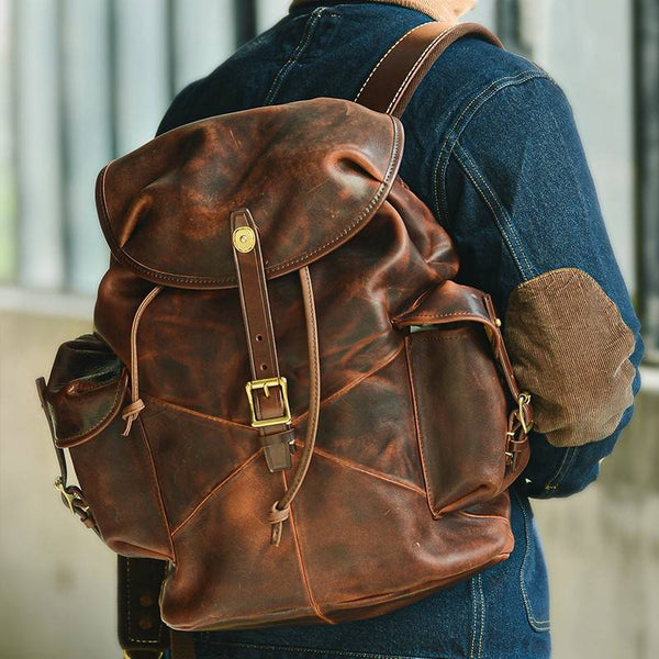 Oakenhide Drawstring Full-Grain Leather Backpack | Grittyrustic