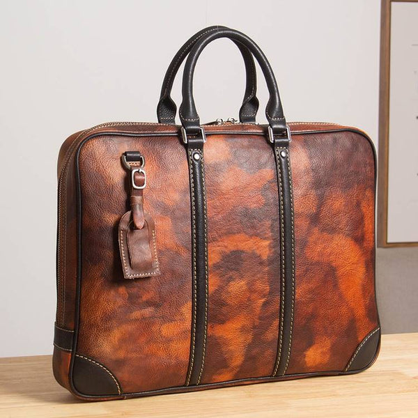 Texian Two-Tone Full-Grain Leather Rustic Portfolio Briefcase | Grittyrustic