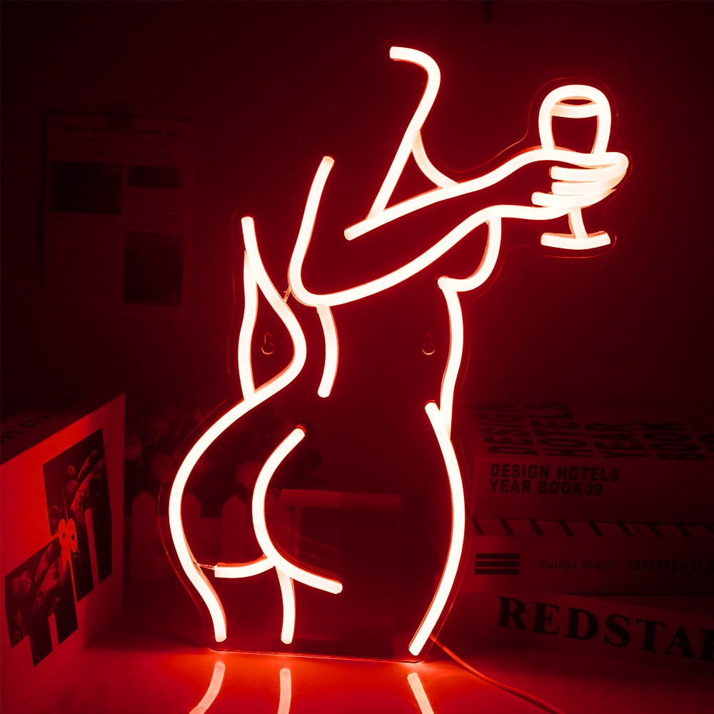 Nude With Wine Neon Light