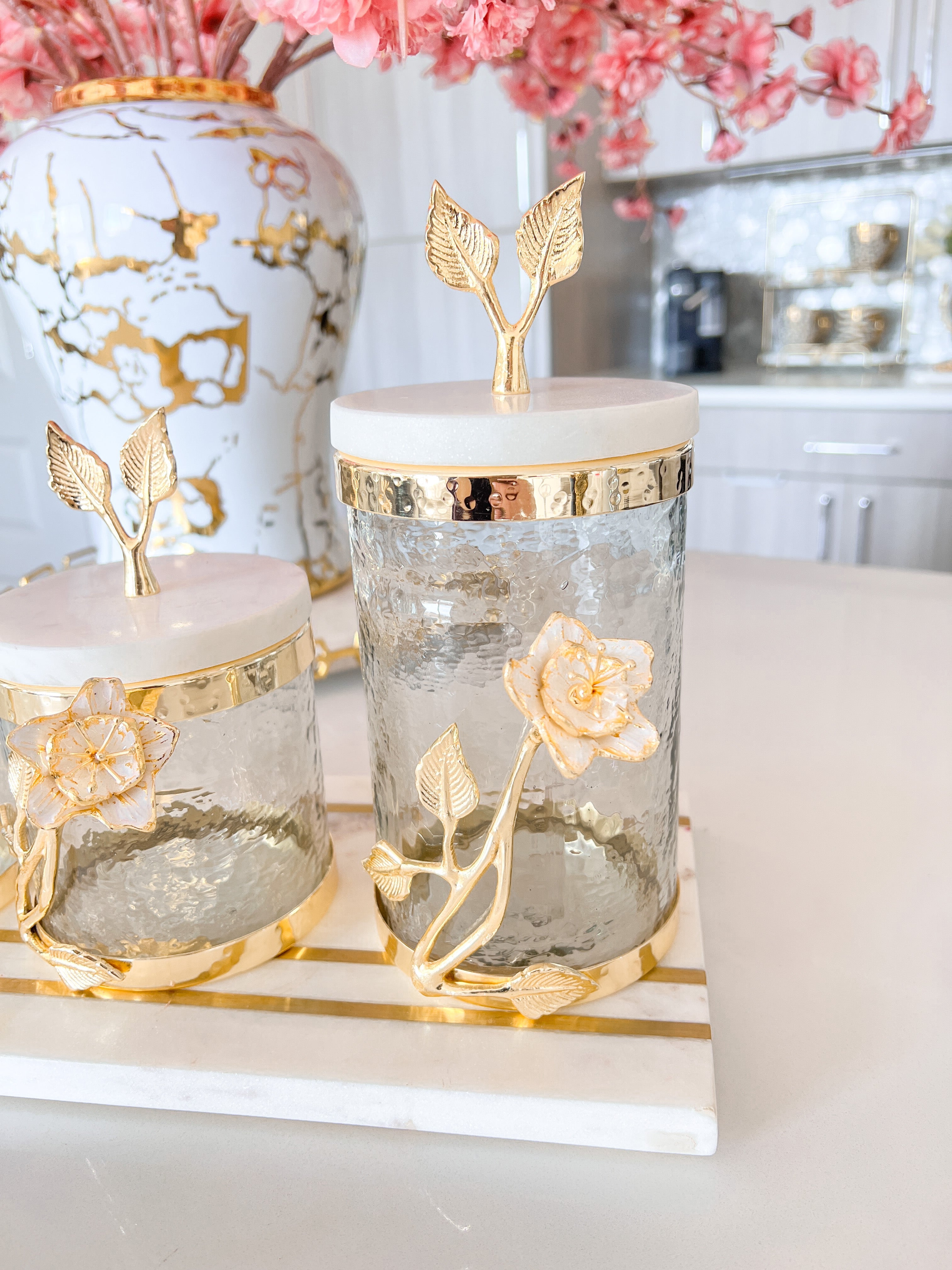Gold Lilly Canister with Marble Lid