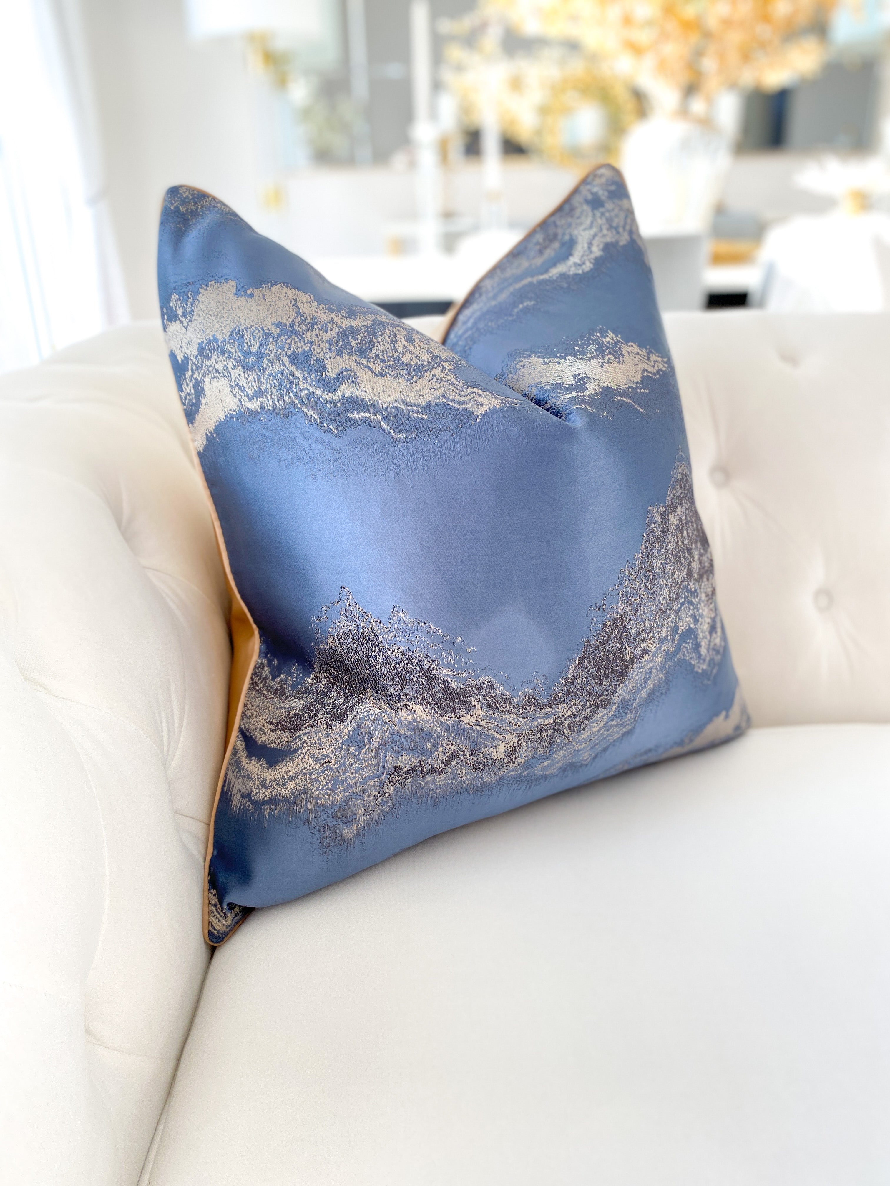 Blue and Champagne Waves Pillow Cover