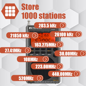 長時間の電池寿命と簡単な充電 1000mAhの充電式リチウム電池と、Type-C端子付き充電ケーブルを搭載したフルバンドラジオです。 低消費電力なので、長時間稼働し続けることができるポータブルラジオです。