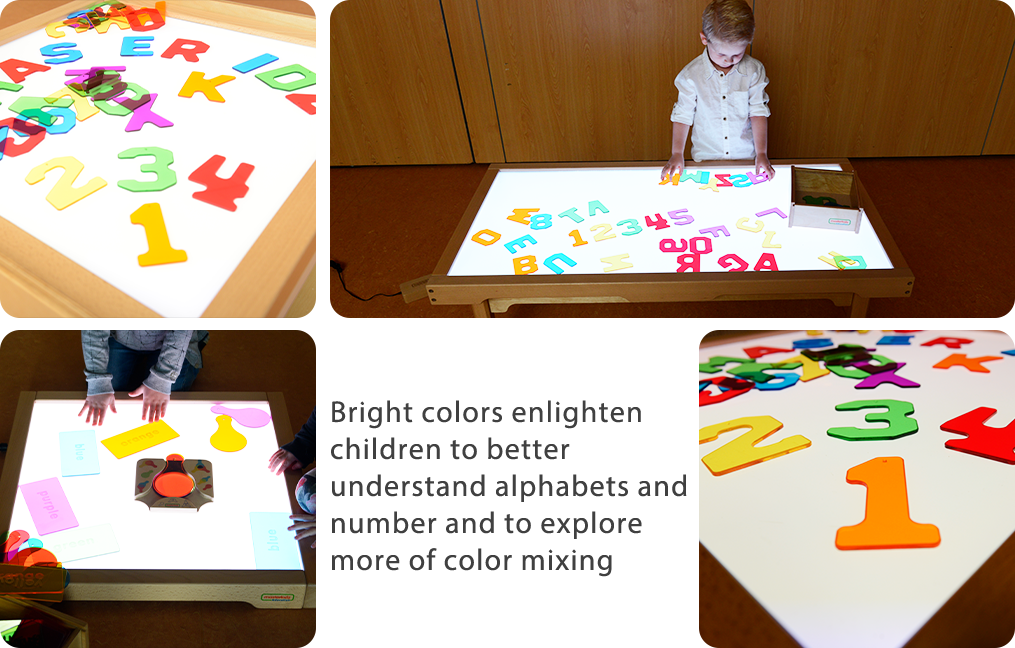 Bright colors enlighten children to better understand alphabets and number and to explore more of color mixing