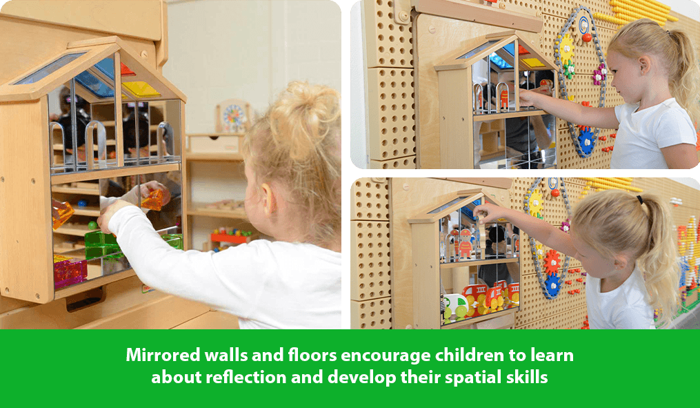 Mirrored walls and floors encourage children to learn about reflection and develop their spatial skills