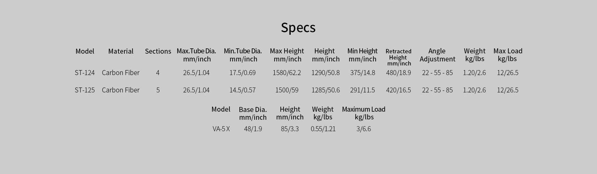 SIRUI Standard Series Carbon Fiber Tripod Kit ST-124+VA-5 ST-125+VA-5