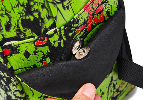 zombie travel backpack with glow in the dark in waterproof canvas with 2 side magnet pockets