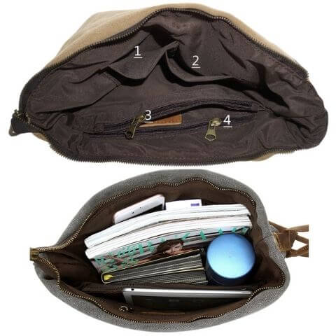 inside for unisex canvas messenger bag with leather handles