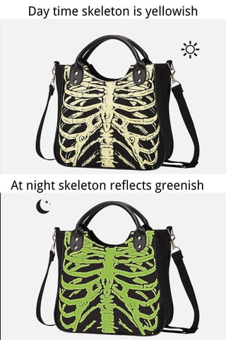 glow in the dark skeleton printed canvas tote shopp