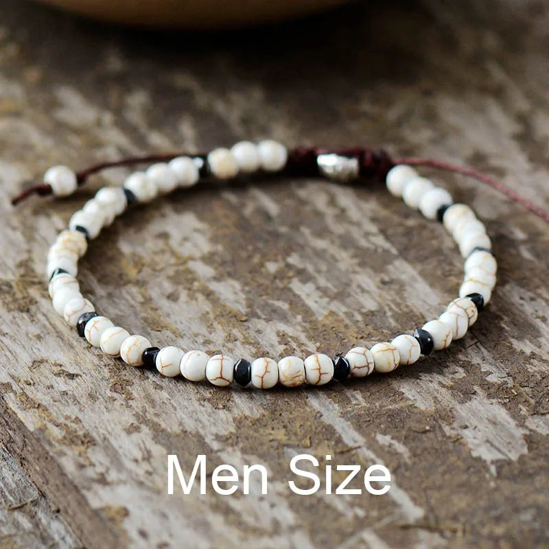 Boho Bracelet Mens Beaded Bracelet 4mm Stone Simple Braided Bracelet Handmade Mens Bracelets Couples Jewelry Dropship